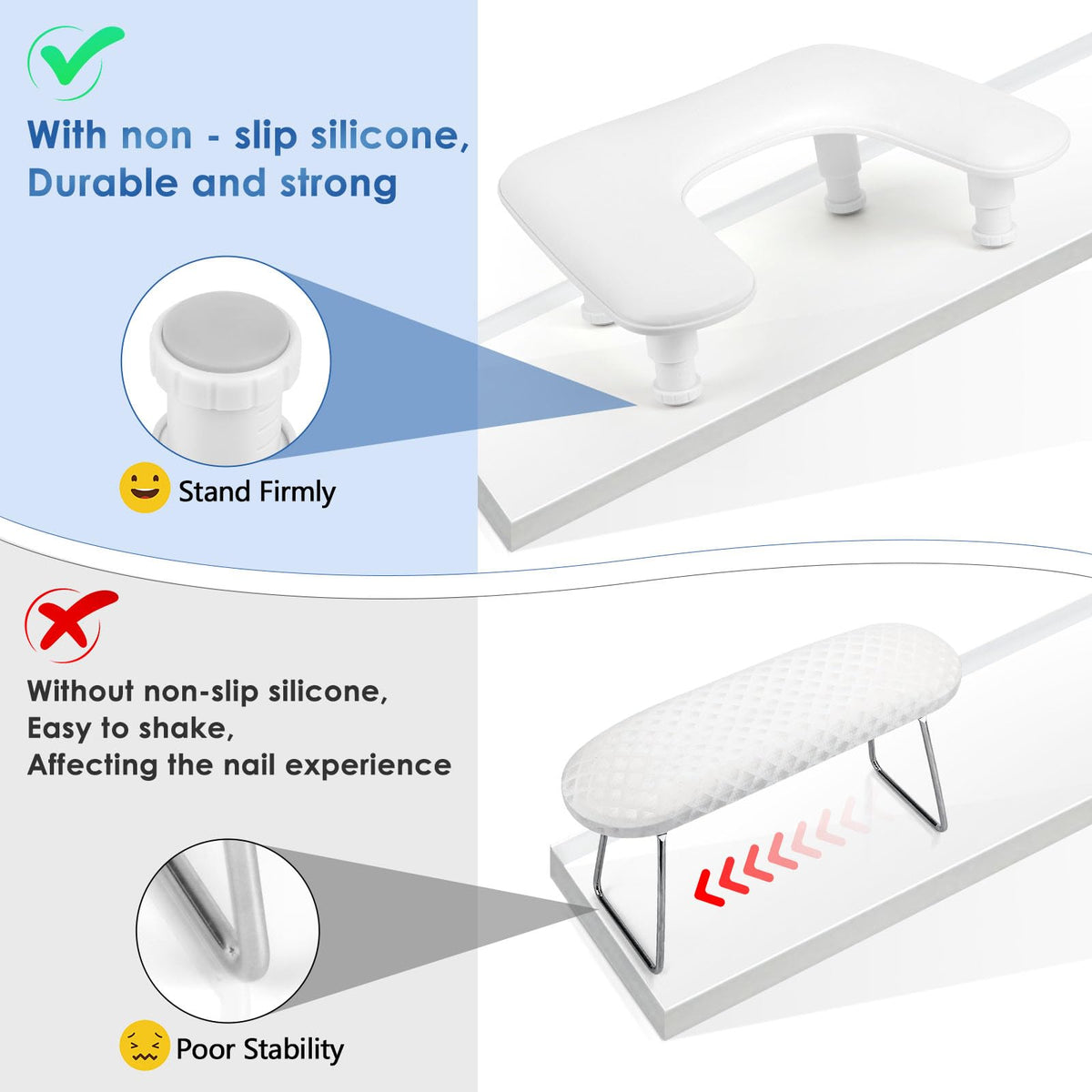 LIONVISON Arm Rest for Nails Tech: U-shaped Adjustable Nail Armrest | PU Leather Manicure Hand Stand Rest for Manicurists - Thick Non-Slip Pad Long-Lasting White