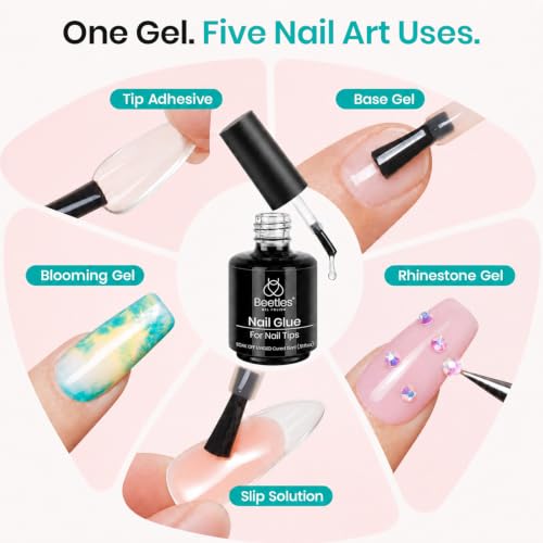 Beetles Gel Polish 2Pcs 15ml Nail Glue Kit for Acrylic Nails | 5 in 1 Super Strong Brush in Nail Gel Glue for False Nails Tips and Gel Nail Polish Led Lamp Required