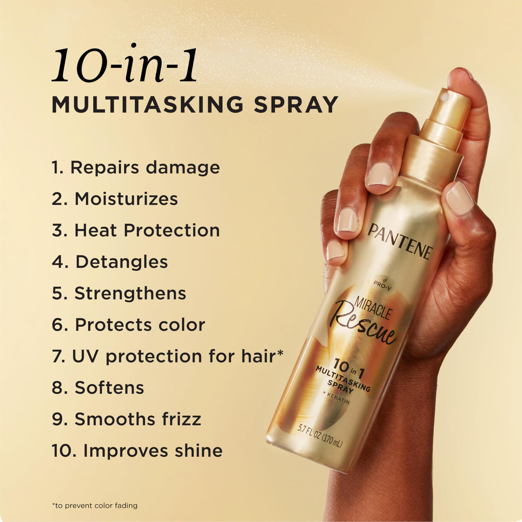 Pantene Miracle Rescue 10-in-1 Multitasking Spray, Heat Protection, 5.7 oz | Detangles, Repairs Damaged, Dry Hair, Improves Shine, Leave-In Conditioning Treatment with Keratin and Pro-Vitamin B5