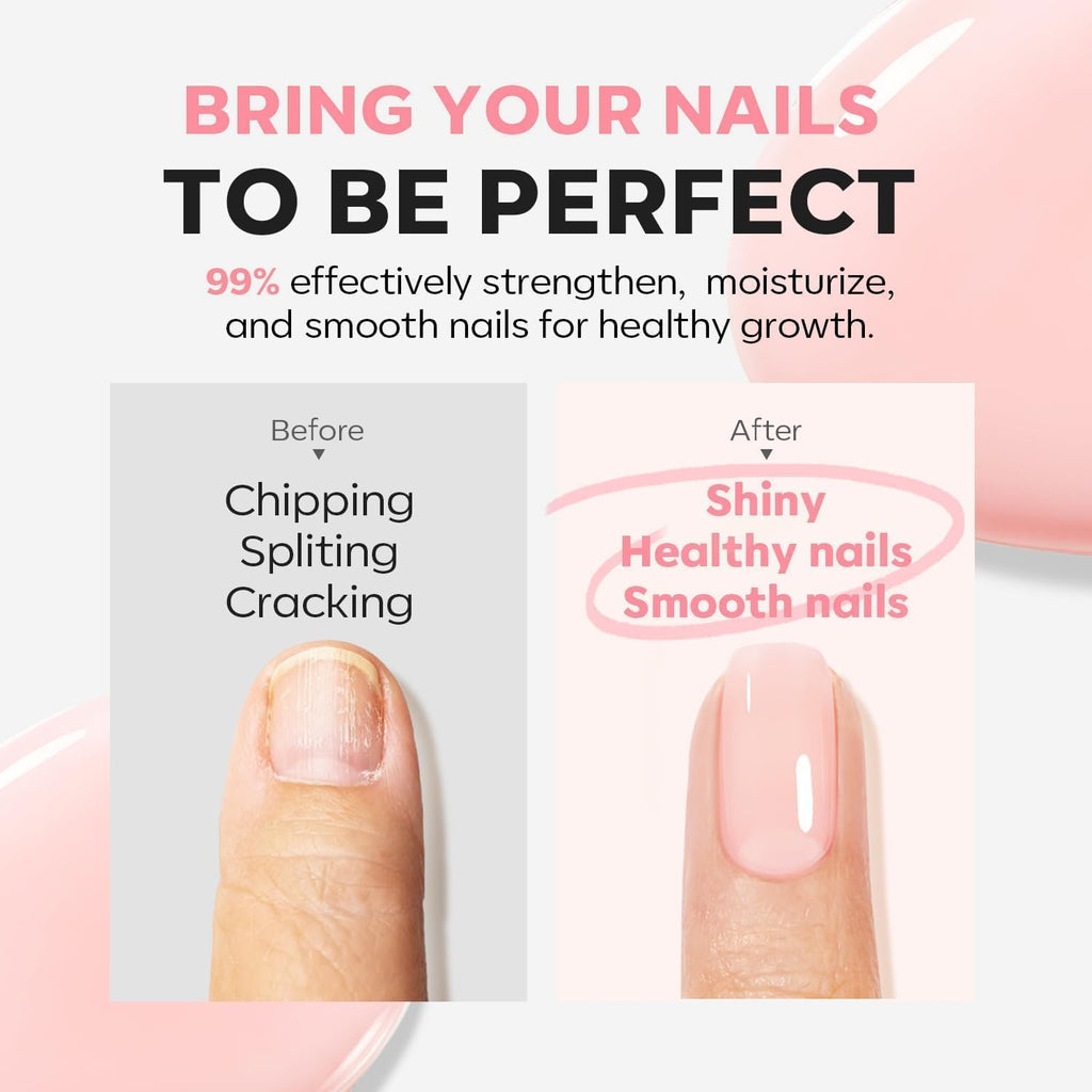 modelones Nail Strengthener and Growth Nail Hardener Pink Nail Polish | Nail Stuff Extra Strong and Growth Nail Repair Damaged Nails Strengthening Polish Ridge Filler for Nails & Toenails 15ML