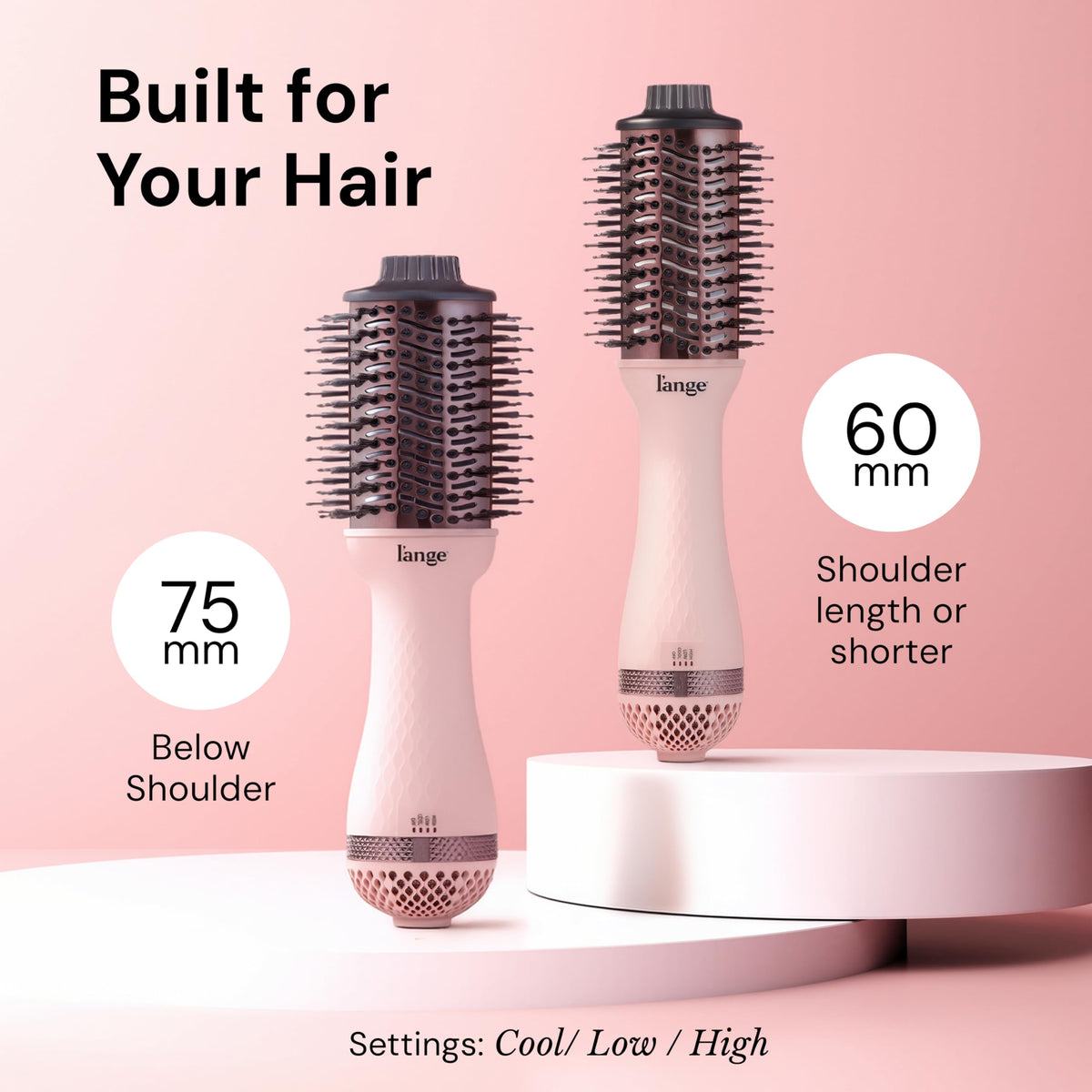 L'ANGE HAIR Le Volume 2-in-1 Titanium Blow Dryer Brush | Frizz Control Blowout Hair Dryer Brush for Drying and Styling | Volumizing Hot Air Styler for All Hairstyles | Oval Barrel | Blush - 60mm