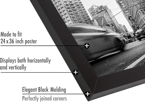 Americanflat 24x36 Poster Frame - Engineered Wood - Black | Polished plexiglass front, hangs vertical or horizontal, sawtooth hangers included, secure turn-tab backing