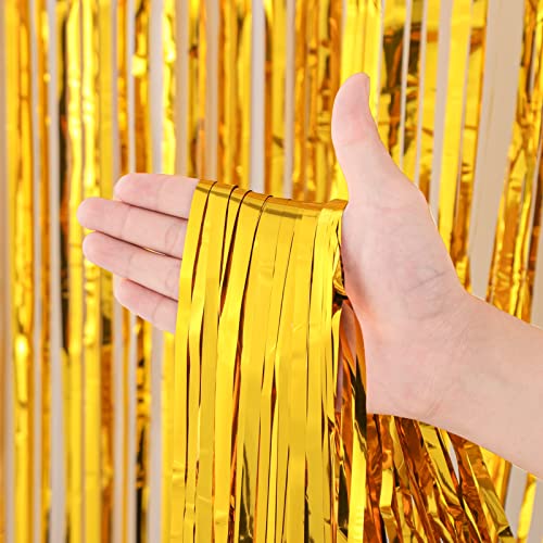 Voircoloria Gold Foil Fringe Backdrop Curtains, 3.3x8.2ft, 3 Pack | Tinsel Streamers, For New Years Eve, Graduation, Birthday, Baby Shower