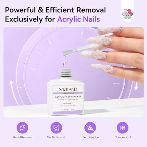 SAVILAND 2 Pcs Gentle Acrylic Nail Remover Kit Set for Acrylic Nails | No soaking, No wrapping, Cuticle Oil & Nail File Tools, Zero Residue, Remove Dip Nails Gel Nail Polish, Home Salon Use