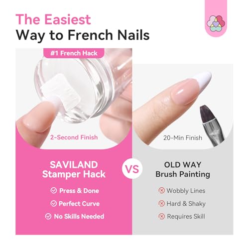 SAVILAND French Tip Tool Silicone Nail Stamper 4PCS | Long & Short Silicone Nail Stamp with Scrapers, Fast Easy French Nails, Nail Stuff for French Manicure Home DIY Salon