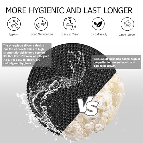 INNERNEED Food-Grade Soft Silicone Body Scrubber Shower Brush, Black