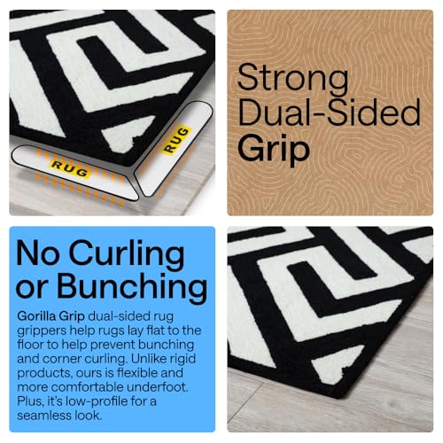 GORILLA GRIP® Extra Long Rug Grippers for Hardwood Floor, Reusable, Black | Dual-Sided Adhesives Pads Keep Area Rugs Corners Flat, Holds Down Carpet on Hard Wood, Tile Floors, Renter Friendly, 8 Pack