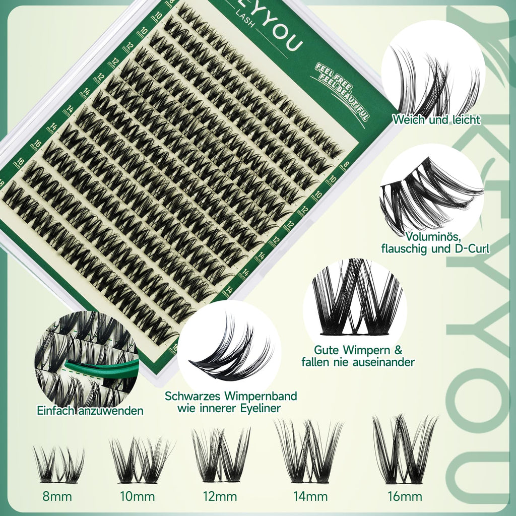 KEYYOU Flora Lash Clusters D Curl Wispy Flaunt Eyelash Extensions F01