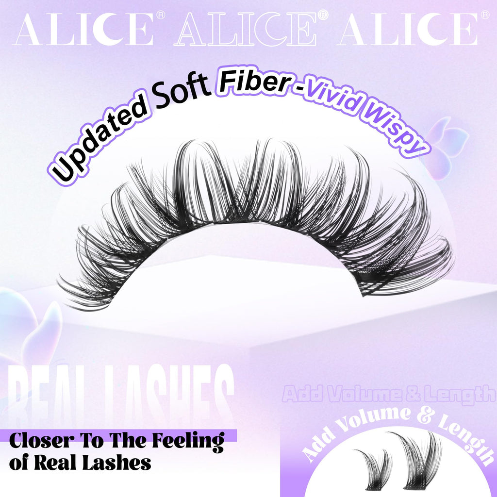 ALICE Lash Clusters Wispy Eyelash Clusters 10-18mm 168pcs Cluster Eyelash Extensions Natural Volume Lash Extensions DIY Individual Lashes with Soft Thin Band