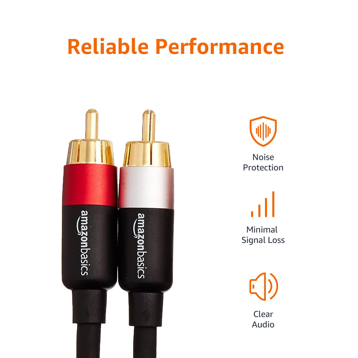 Amazon Basics 2 RCA Stereo Audio Cable for Hi-Fi System, Amplifier, Active Speakers or Subwoofer with Gold-Plated Plugs, Digital Audio Compatible, 4 Feet, Black