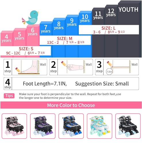 Nattork Roller Skates for Kids Boys Girls, 4 Size Adjustable Rollerskates with Light Up Wheels for Children Beginners for Outdoor Indoor