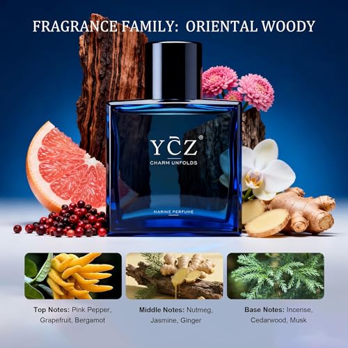 Ycz Midnight Marine Eau de Parfum for Men, 1.7 Fl Oz | Long-Lasting Fresh Marine Woody Fragrance with Grapefruit, Ginger, and Cedar Notes for Daily Wear, Date Nights, and Gifts.