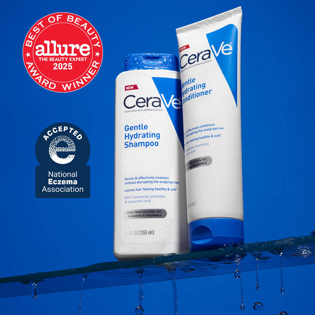 CeraVe Gentle Hydrating Shampoo with Hyaluronic Acid for Hair & Scalp, 12oz | Leaves Hair and Scalp Soft and Healthy-Looking with Ceramides, Niacinamide and A Color Safe Formula