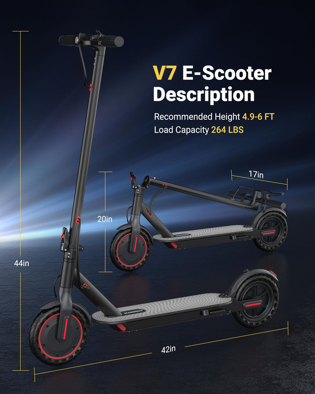 Maxshot Electric Scooter, 8.5" /10" /14" Tire, 16/19/22 Mph Top Speed, 12/16/21/27/28/49/50 Miles Long Range, Folding Escooter for Adults and Kids with Seat Bag, Dual Braking, Dual Suspension, App