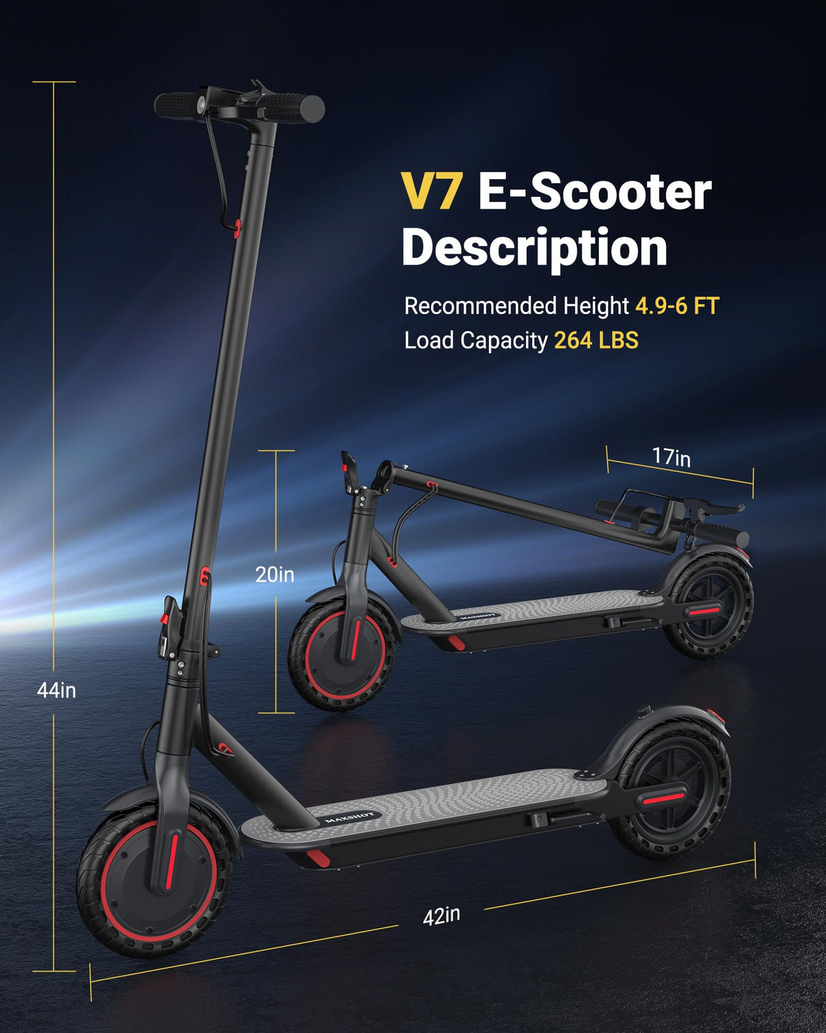 Maxshot Electric Scooter, 8.5" /10" /14" Tire, 16/19/22 Mph Top Speed, 12/16/21/27/28/49/50 Miles Long Range, Folding Escooter for Adults and Kids with Seat Bag, Dual Braking, Dual Suspension, App