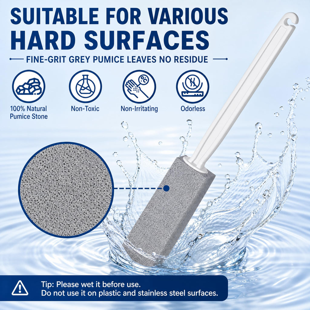 2 Pack Pumice Stone for Toilet Cleaning, Extra Long Handle for Removing Bowl Ring, Pool, Bathroom, Toilet Brush