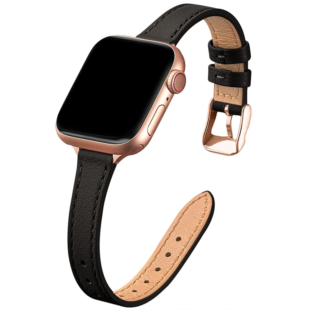 STIROLL Slim Leather Band Compatible with Apple Watch Bands for Women | Genuine Leather Thin Strap, 40/41/38/42mm(Series 12 11 10), Fits iWatch SE 9 8 7 6 5 4 3 2 1, for Small Wrists, Daily Wear