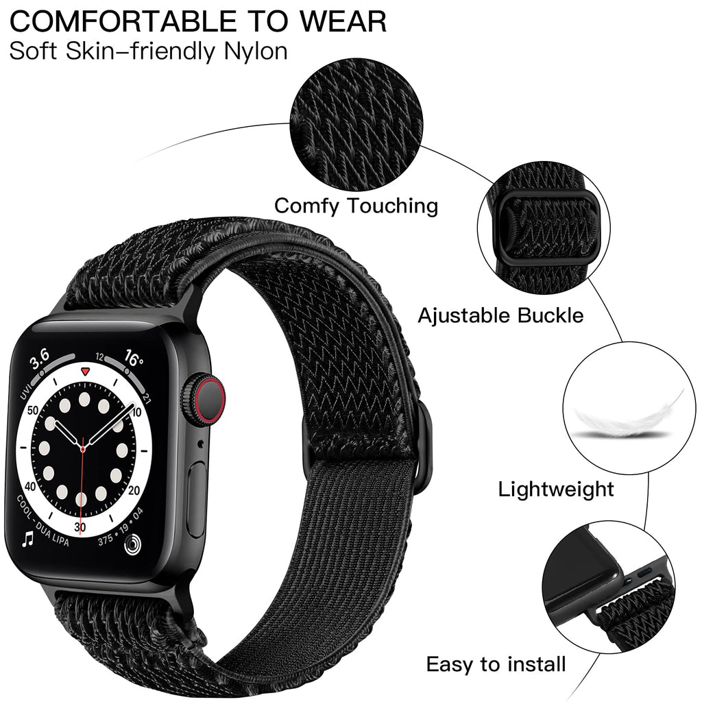 Lerobo Stretchy Nylon Band Compatible with Apple Watch Bands for Women Men | Soft Solo Loop Sport Strap for iWatch Series 12 11 10 9 8 7 6 5 4 3 2 1 SE Ultra 38/40/41/42/44/45/46/49mm, Breathable