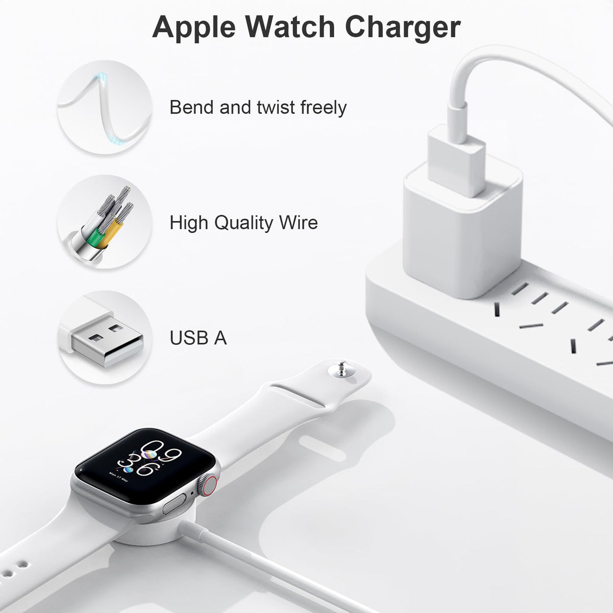 Fast Charger for Apple Watch Charger, 3.3FT USB A iWatch Charger, White | Fast Charging Magnetic Wall Plug/Charger Block Portable Travel Essentials Series 11/10/9/8/7/6/5/4/3/2/1/SE/SE2/SE3