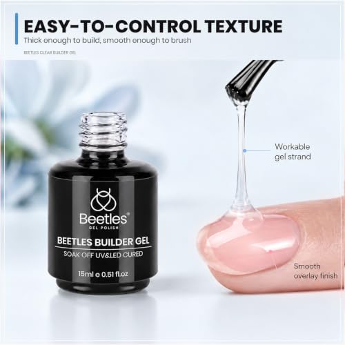 Beetles Builder Gel for Nails, 2 Pcs 8 in 1 Clear Building Gel | for Instant Apex Strengthening & Extension, Beginner Friendly DIY Salon at Home, Gifts for Women, UV & LED Lamp Cured Needed