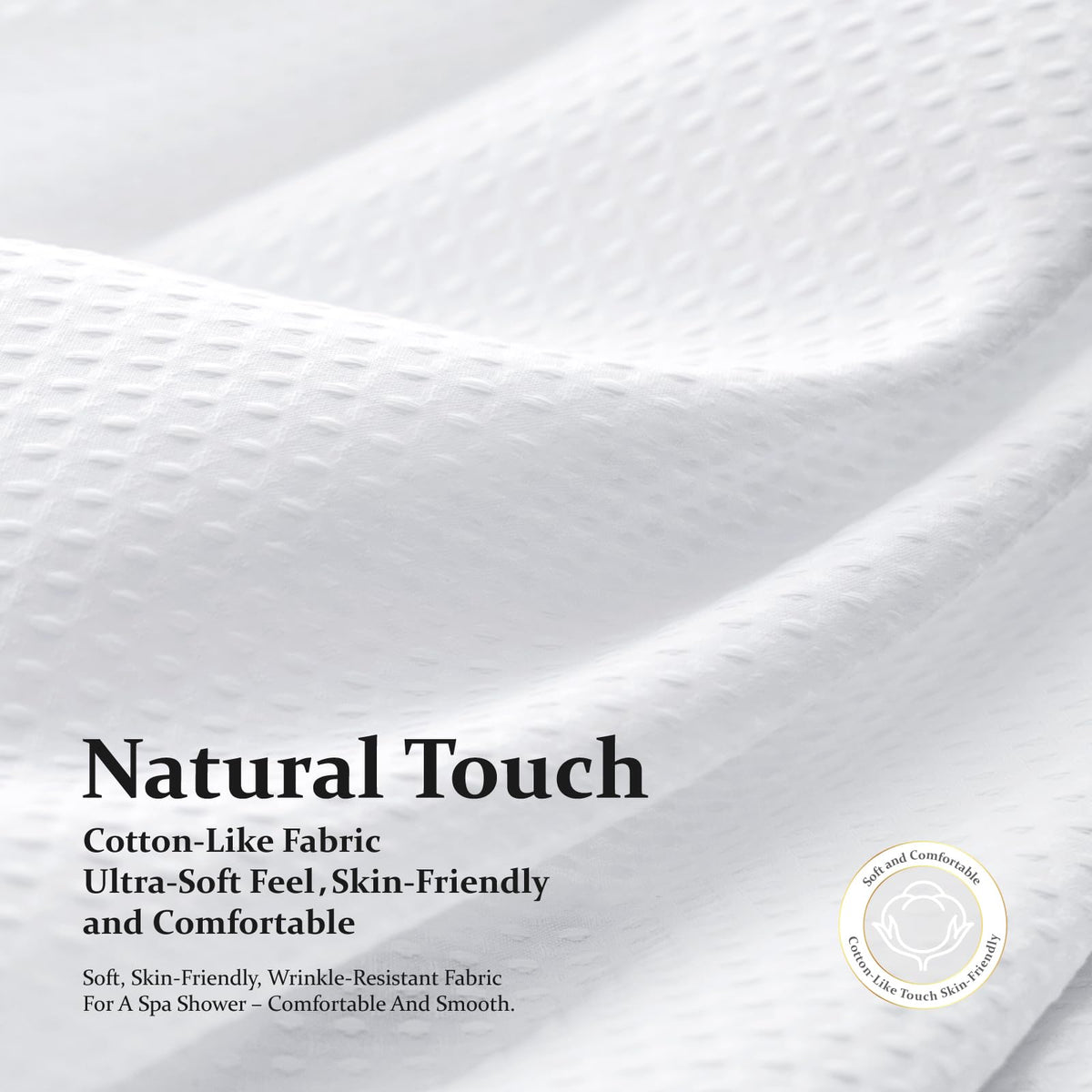 Dynamene Waffle Shower Curtain 256 GSM Heavy Duty Fabric 72"x72" White | Thick Textured Cloth, Weighted Hem, Water Repellent Washable, Hotel Luxury Polyester Shower Curtain Set for Bathroom 12 Hooks