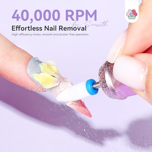 SAVILAND Nail Drill Professional 40000RPM 30S Fast Removal for Acrylic Nail | Low noise running, 4000mAh battery Long-Lasting, Complete drill bit set, Salon&mobile tech use, LCD display, Gradient Purple