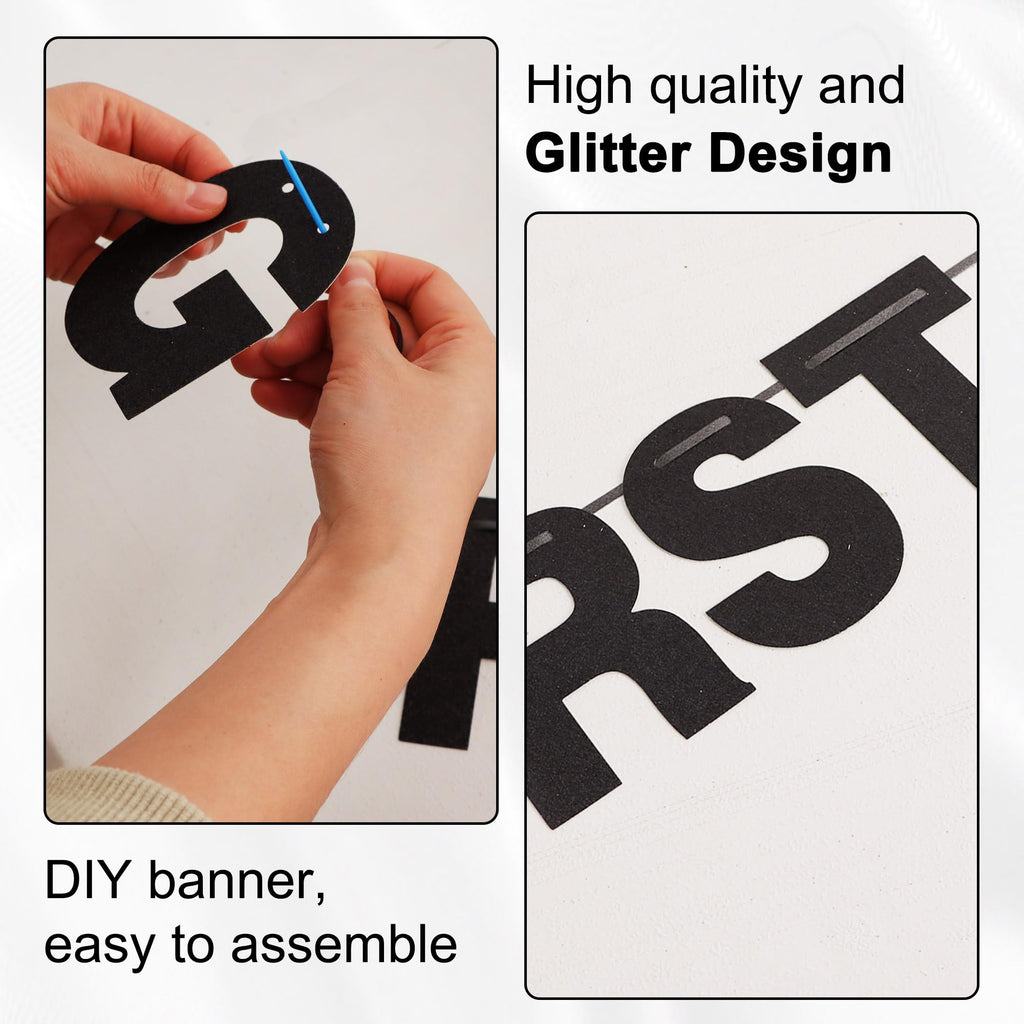 BEISHIDA Glitter Black 116 PCS A-Z DIY Letter Custom Banner Party Decor | 111 Letters&Numbers,3 Rope,2 Threading Device,Personalized Party Banner Decorations,Birthday,Graduation,Wedding