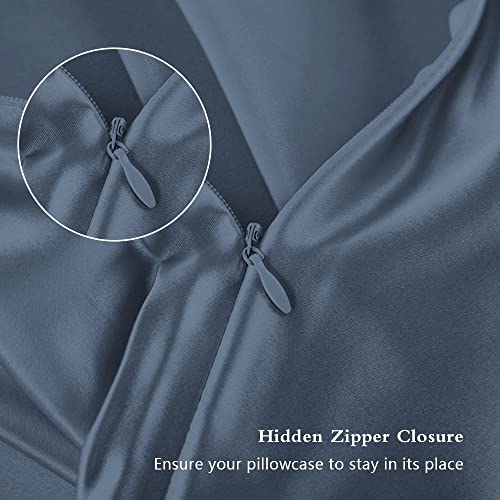 DKBslik Mulberry Silk Pillow Cases Standard Size with Zipper, Ash Blue | Silk Pillowcase for Hair and Skin, Anti Acne Cooling Sleep Both Sides Natural Silk Satin Pillow Covers, Gifts for Women Men
