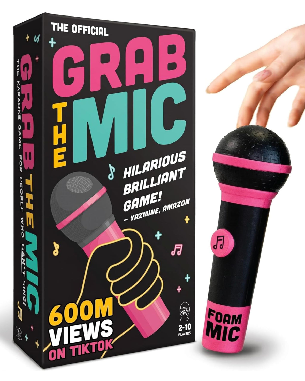 Grab The Mic - Award Winning Karaoke Party Game for Bad Singers w Foam Mic | 120 Word Cards (250 Words), 2-12 Players for Ages 8+. Perfect For Family Game Night, Birthdays & Sing-Off Parties.