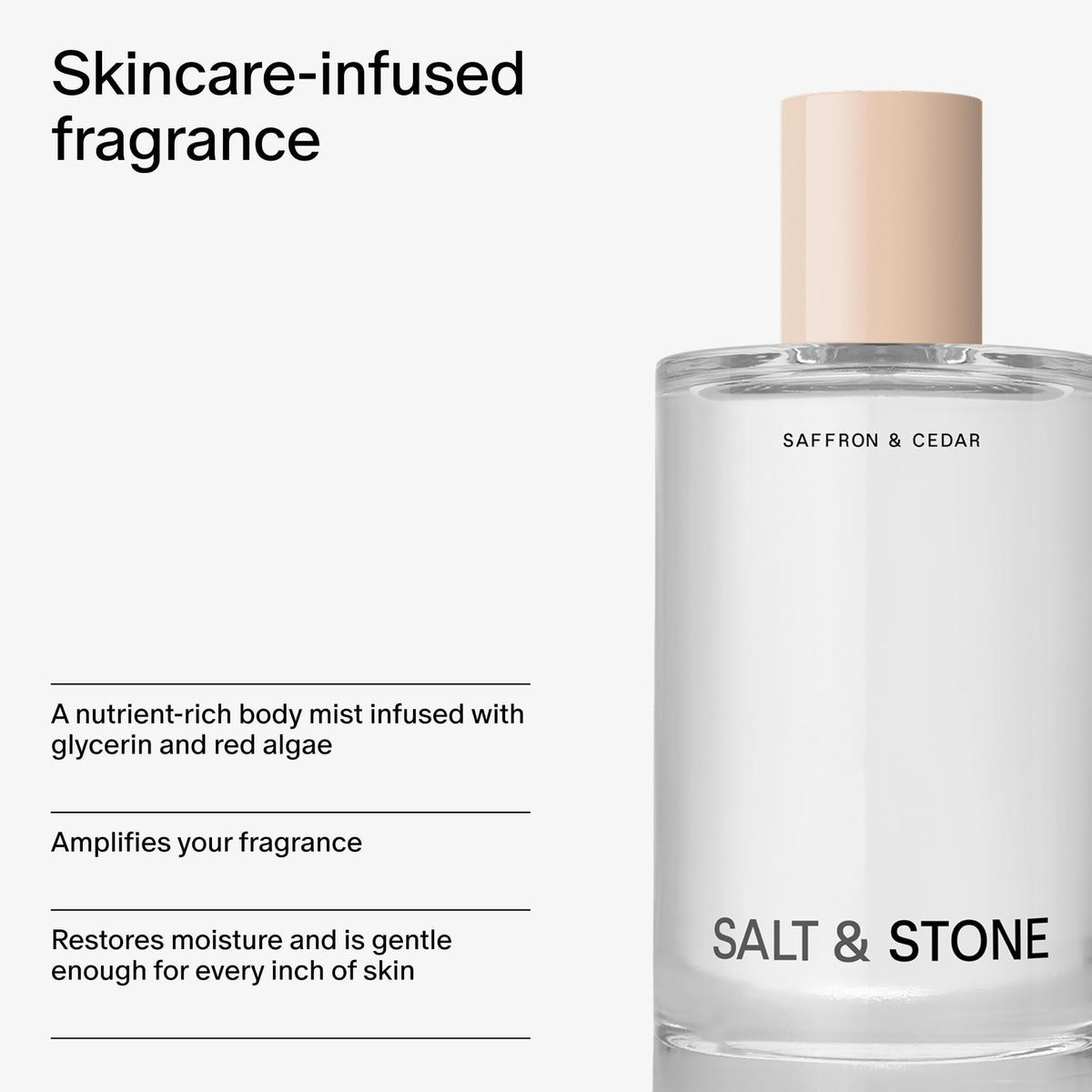 Salt & Stone Hair & Body Mist for Women & Men, Saffron & Cedar 3.4 fl oz | Lightweight Mist, Sweet & Ambery Scented Body Spray, Gender Neutral Fragrance with Glycerin & Red Algae, Vegan, Paraben-Free