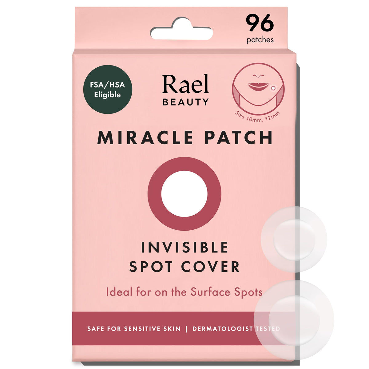 Rael Miracle Invisible Spot Cover Hydrocolloid Acne Pimple Patches (96 Ct) | Ultra-Thin Patch for Face, Absorbs Fluid From Blemishes, Facial Sticker, Korean Skin Care, Pore Care, 2 Sizes