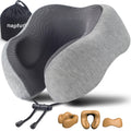 napfun Neck Pillow for Traveling, Upgraded Travel Neck Pillow for Airplane 100% Pure Memory Foam Travel Pillow for Flight Headrest Sleep, Portable Plane Accessories, Light Grey