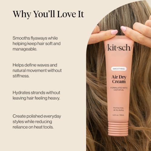 Kitsch Smoothing Air Dry Cream – With Castor Oil & Coconut Oil - 5.3 oz | Frizz Control Hair Care Product – Lightweight Hair Styling Products – Enhances Natural Hair Texture Appearance