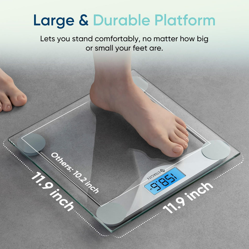 Etekcity Digital Body Weight Bathroom Scale, 6mm Tempered Glass, 400 lbs | Large Blue LCD Backlight Display, High Precision Measurements for Home Bathroom Use