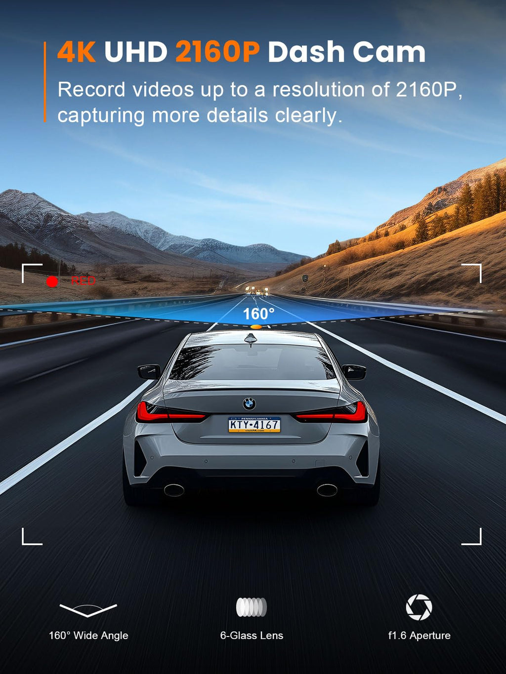 galphi 4K Dash Cam Front, 5GHz WiFi, 32GB Card Included, Mini Dashcam | Screen-Free, APP Control, 160° Wide Angle, G-Sensor, Loop Recording, 24H Parking Monitor, Night Vision, Easy Install