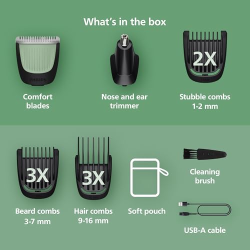 Philips Norelco All-in-One 3000 13-in-1 Trimmer, Face & Hair, Comfort Tips | Men's Complete Grooming Kit, Comfort Blades, 9 Length Settings, Beard & Hair Styling, Nose & Ear Trimmer, 60-Minute Runtime