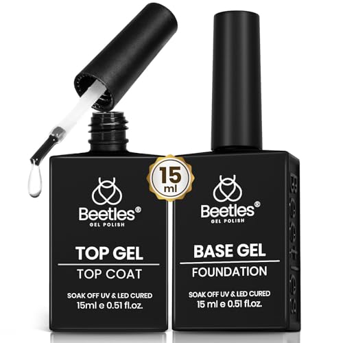 Beetles No Wipe Gel Top Coat and Base Coat Set for Gel Nail Polish | 2Pcs 15ml Super Shiny and Long Lasting Soak Off UV/LED Lamp Nail Art Design Gift