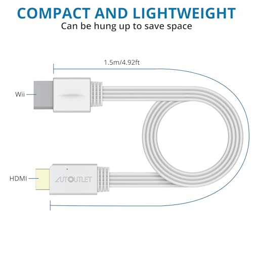 AUTOUTLET Wii to HDMI Adapter, 1080P Wii Converter Built-in 5ft HDMI Cable | for Full HD Device, Plug & Play, Compatible with Nintendo Wii, Wii U, Supports All Wii Display Modes, White