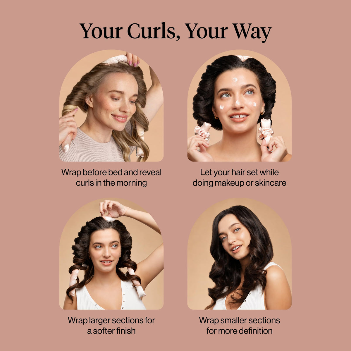 Kitsch Satin Heatless Curls Overnight Set - Sunset Tie Dye | No Heat Damage Overnight Curls | Comfortable Frizz Free Hair Curlers To Sleep In with 34" Hair Waver & 2 Satin Scrunchies