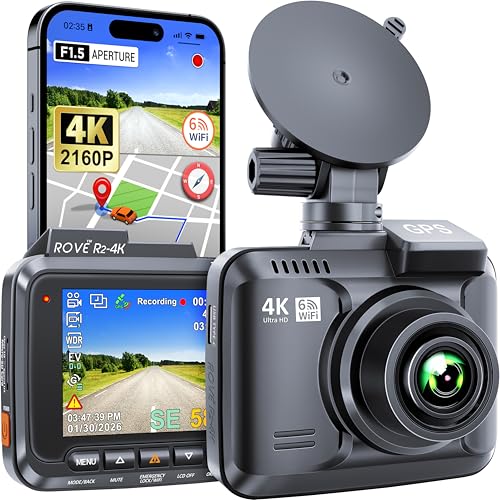 ROVE R2-4K Dash Cam, 4K UHD 2160P Car Camera, 8MP Sensor, WiFi 6 and GPS | Super Night Vision, 150° Wide Angle, 2.4in Screen, 24-Hr Parking Mode, Supports 512GB Max, Dash Camera for Cars Trucks