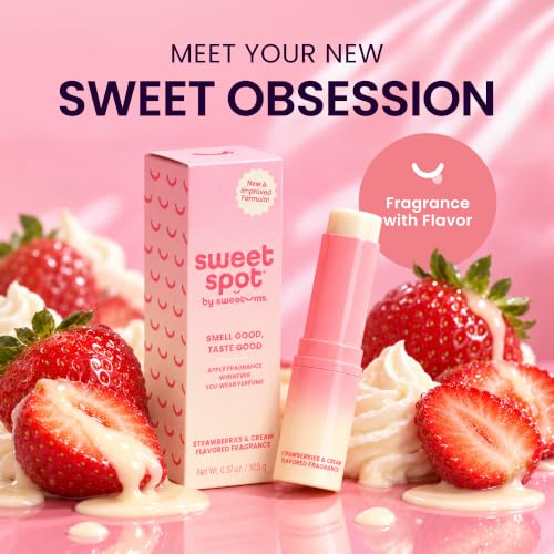 Sweetums SweetSpot Portable Strawberries & Cream Perfume Stick | Flavored, long lasting non sticky formula with natural ingredients, portable solid fragrance stick for women's everyday use