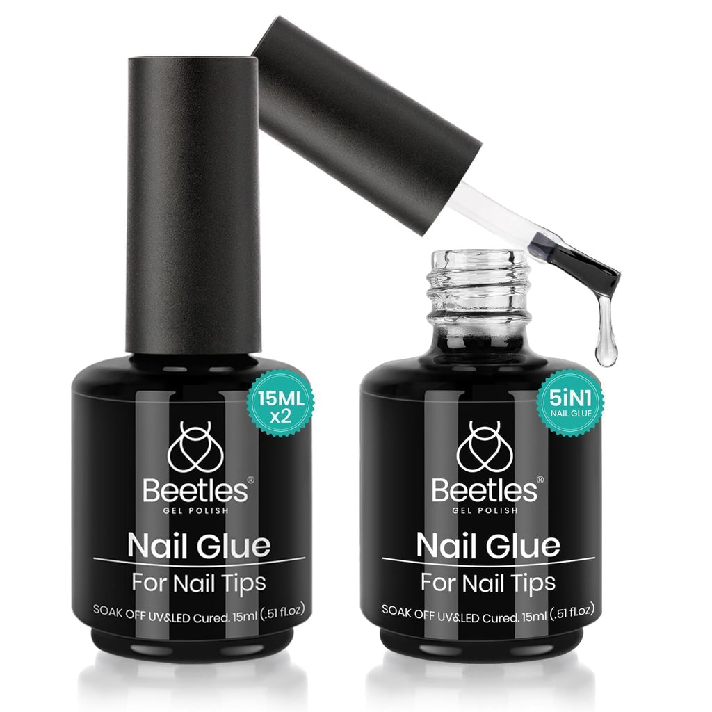 Beetles Gel Polish 2Pcs 15ml Nail Glue Kit for Acrylic Nails | 5 in 1 Super Strong Brush in Nail Gel Glue for False Nails Tips and Gel Nail Polish Led Lamp Required