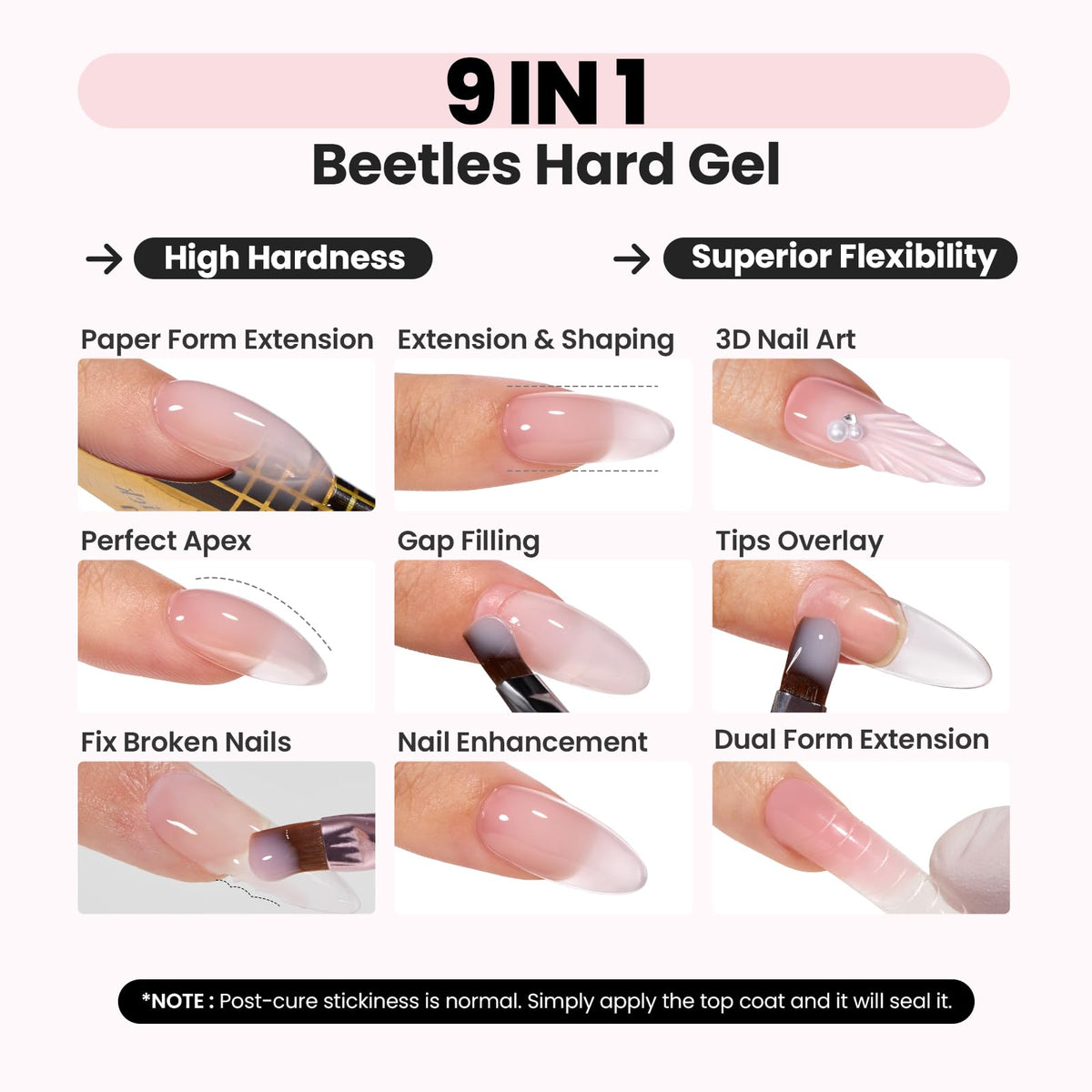 Beetles Hard Gel for Nails Nude Pink, 1 oz 9 in 1 Pink Builder Nail Gel | High Hardness for Sculpting, Nail Extension and Building, Protection Durable for Salon, UV LED Lamp Cured, DIY Art Manicure