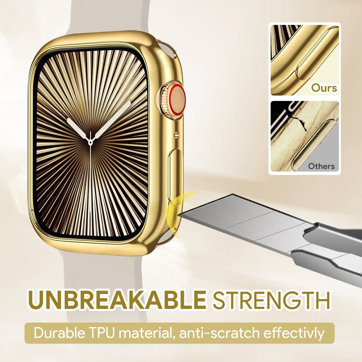 JR.DM 40mm Soft Flexible TPU Case Compatible for Apple Watch Series 6/5/4/SE Touchable Screen Lightweight Anti-Scratch All-Around Protector Thin Guard Shockproof Cover Shiny Bumper for iWatch, Gold