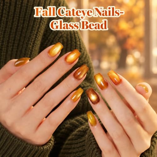 modelones Cat Eye Magnet 15PCS Brown Cat Eye Gel Polish Nail Stuff, Multi-shape Heart Moon Flower Square Effects with Bead-Attracting Nail Art Tool, UV/LED Lamp Required, DIY Halloween Nail Art
