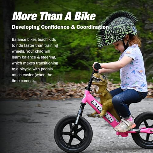 Strider 12 Sport, No Pedal Balance Bike for Kids Ages 1–4 Years, Pink | No-Pedal Balance Bike for Toddlers, Safety Pad, Adjustable Seat and Handlebars Lightweight Frame, Never-Flat Tires