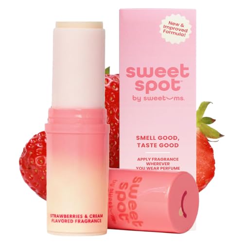 Sweetums SweetSpot Portable Strawberries & Cream Perfume Stick | Flavored, long lasting non sticky formula with natural ingredients, portable solid fragrance stick for women's everyday use