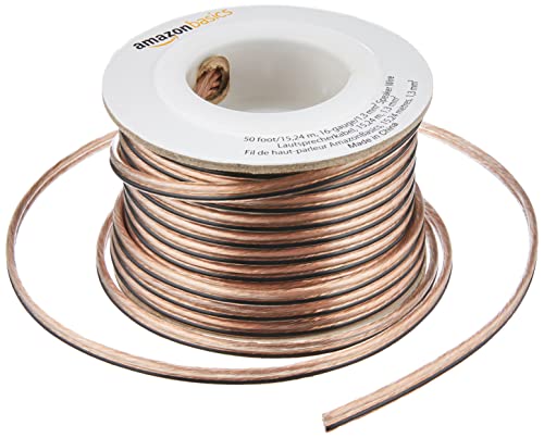 Amazon Basics 16-Gauge Speaker Wire Cable, Polarity Marked, 50 feet, Transparent