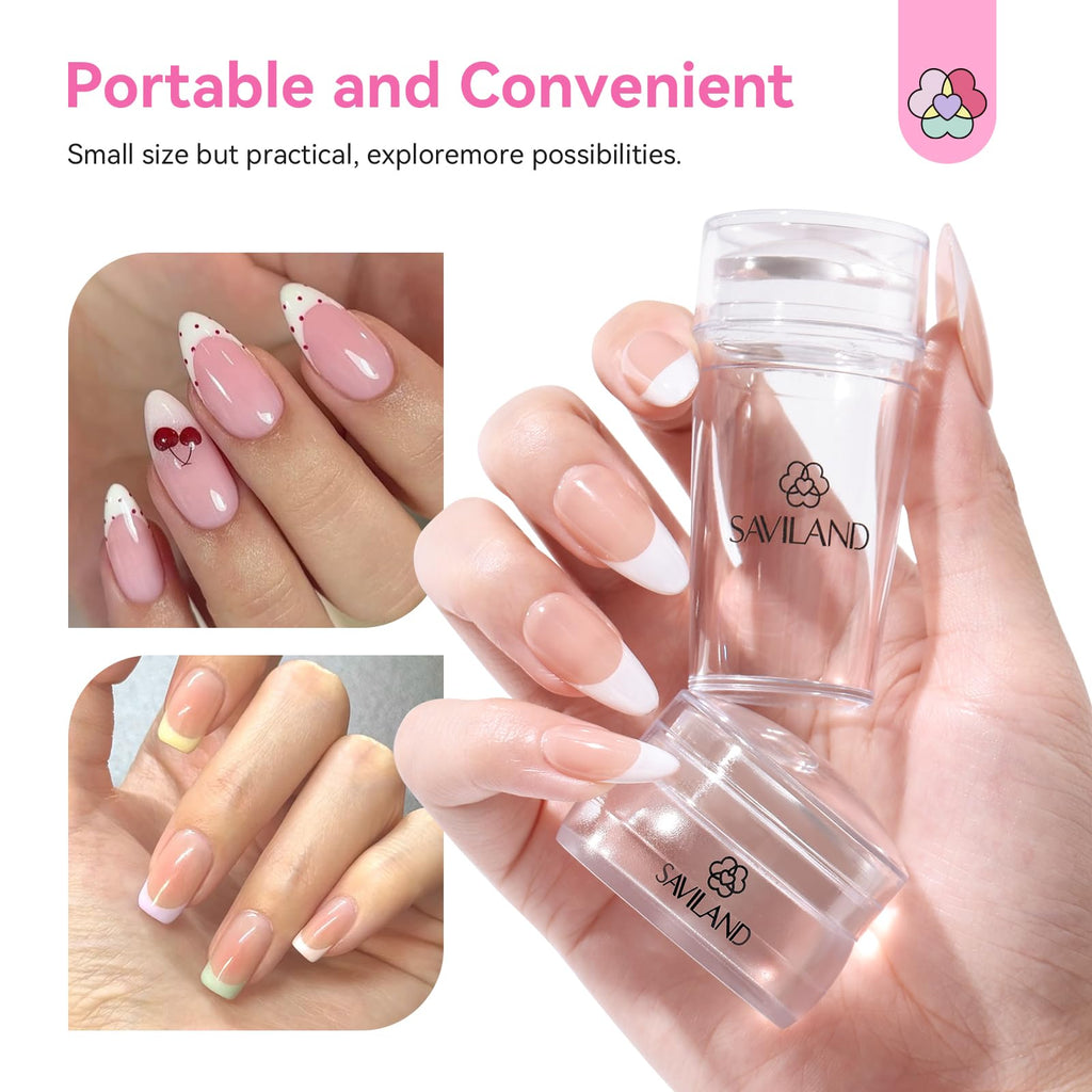 SAVILAND French Tip Tool Silicone Nail Stamper 4PCS | Long & Short Silicone Nail Stamp with Scrapers, Fast Easy French Nails, Nail Stuff for French Manicure Home DIY Salon