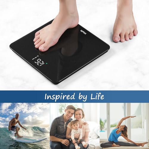 Vitafit Bathroom Scale for Body Weight Accuracy 0.1lb, Weight Scale 400lb | Professional Factory Since 2001 Digital Weighing Scales for Weight, Step On and 3xAAA Included, LED, Spray Silver Black